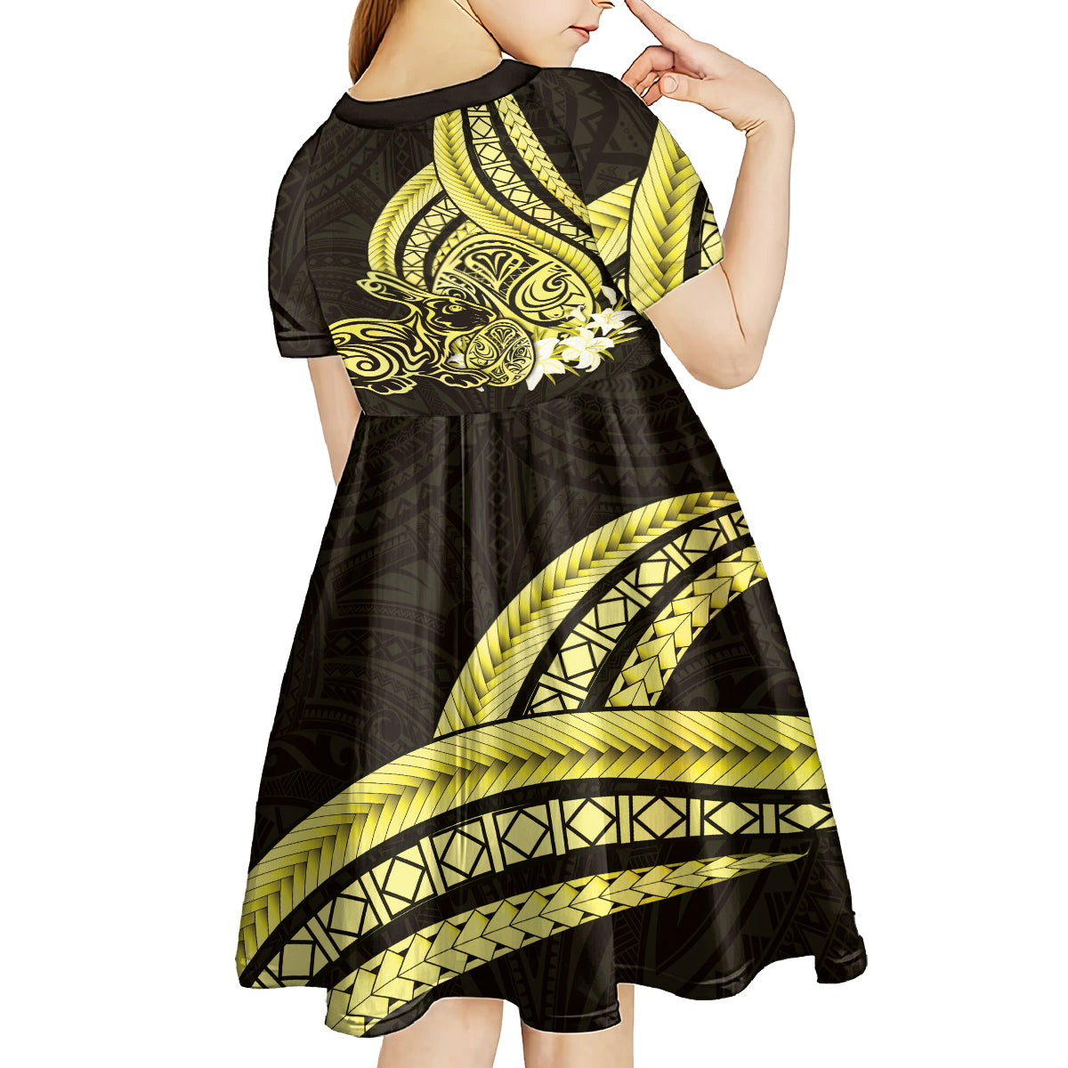 Yellow Polynesia Easter Day Kid Short Sleeve Dress Eggs With Bunny Polynesian Pattern LT14 - Polynesian Pride