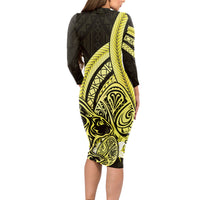 Yellow Polynesia Easter Day Long Sleeve Bodycon Dress Eggs With Bunny Polynesian Pattern LT14 - Polynesian Pride