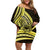 Yellow Polynesia Easter Day Off Shoulder Short Dress Eggs With Bunny Polynesian Pattern