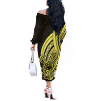 Yellow Polynesia Easter Day Off The Shoulder Long Sleeve Dress Eggs With Bunny Polynesian Pattern LT14 - Polynesian Pride
