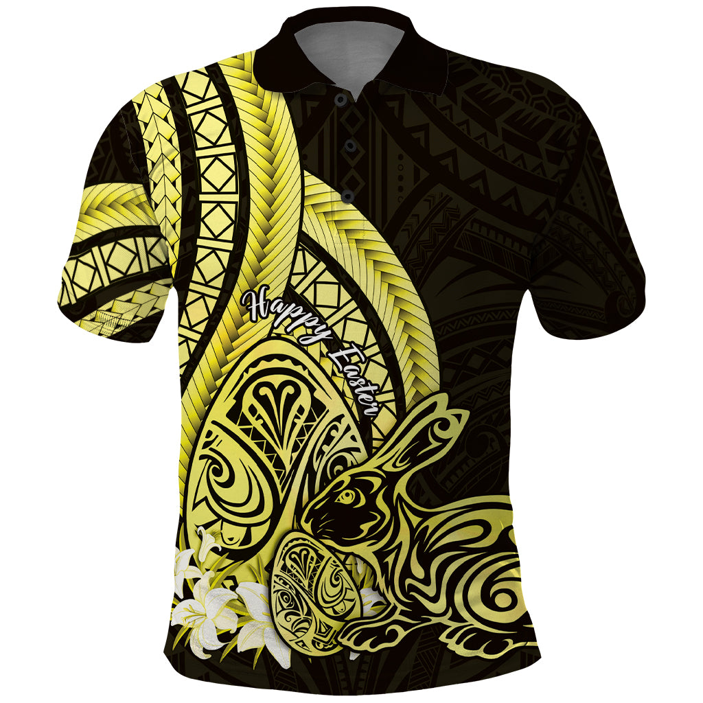 Yellow Polynesia Easter Day Polo Shirt Eggs With Bunny Polynesian Pattern LT14 Yellow - Polynesian Pride
