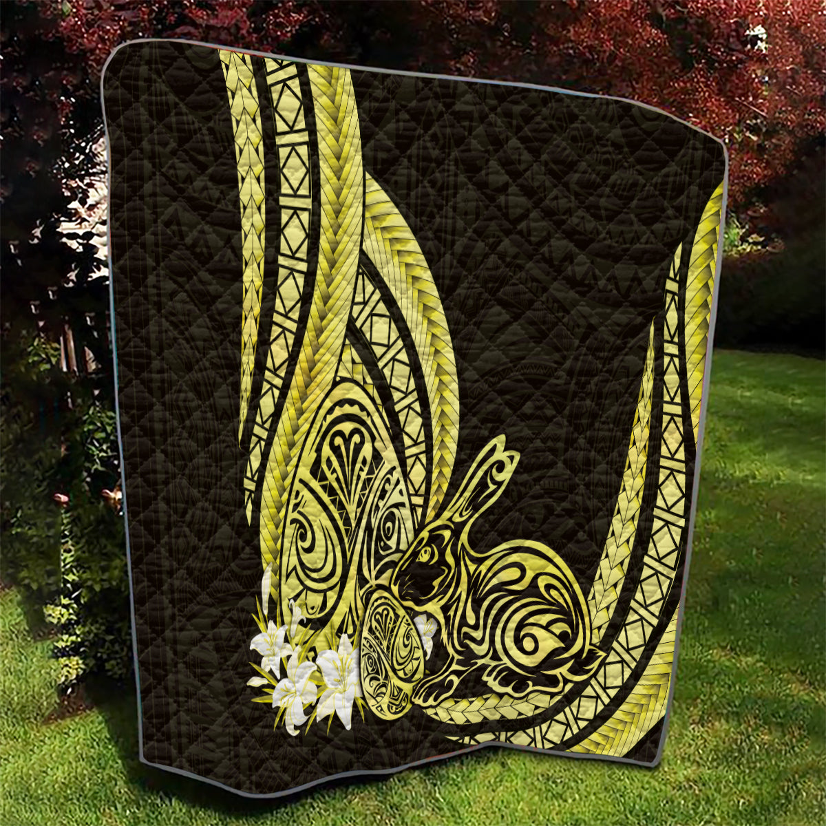 Yellow Polynesia Easter Day Quilt Eggs With Bunny Polynesian Pattern LT14 - Polynesian Pride