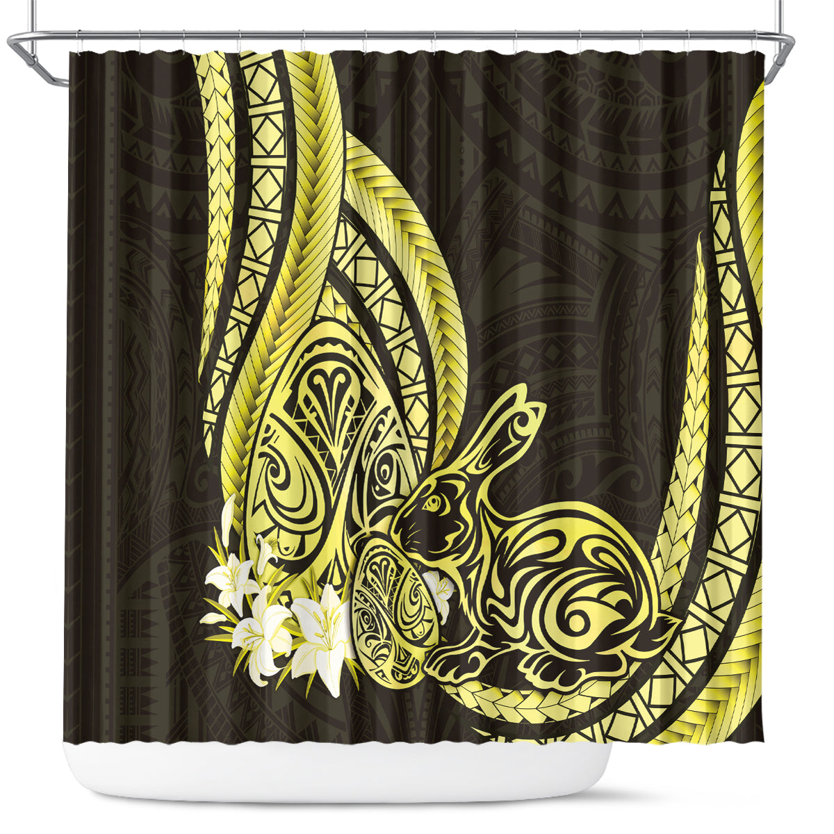 Yellow Polynesia Easter Day Shower Curtain Eggs With Bunny Polynesian Pattern LT14 Yellow - Polynesian Pride