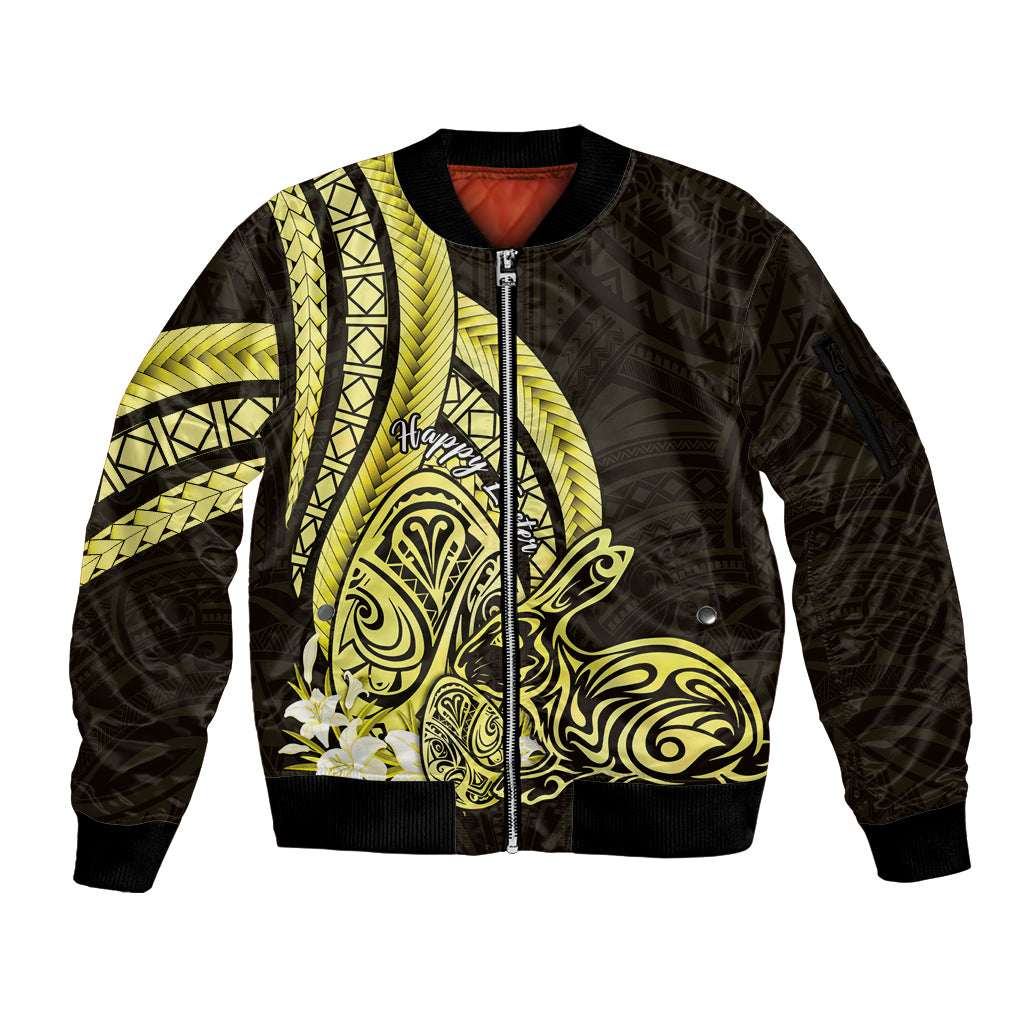 Yellow Polynesia Easter Day Sleeve Zip Bomber Jacket Eggs With Bunny Polynesian Pattern LT14 Unisex Yellow - Polynesian Pride