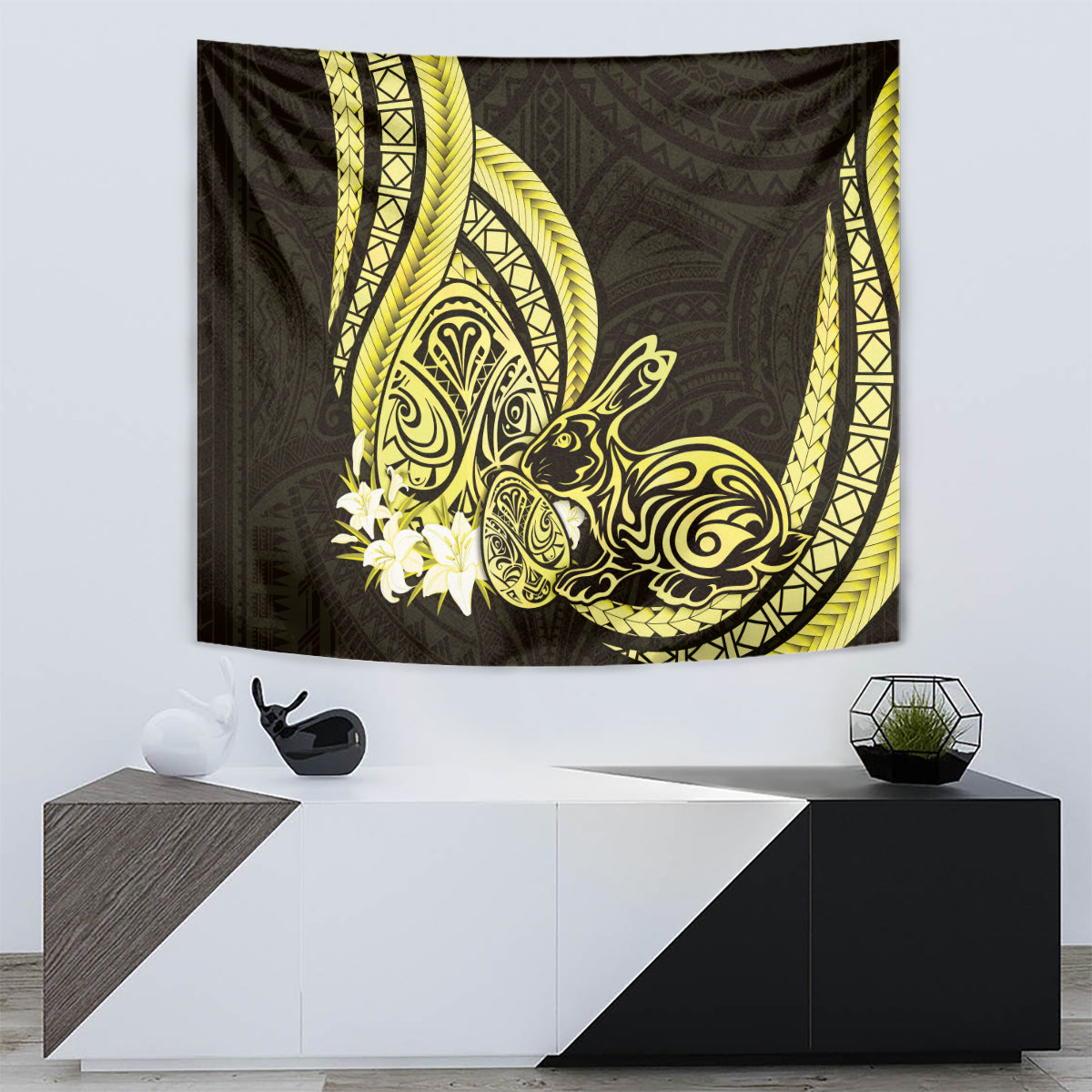 Yellow Polynesia Easter Day Tapestry Eggs With Bunny Polynesian Pattern LT14 - Polynesian Pride
