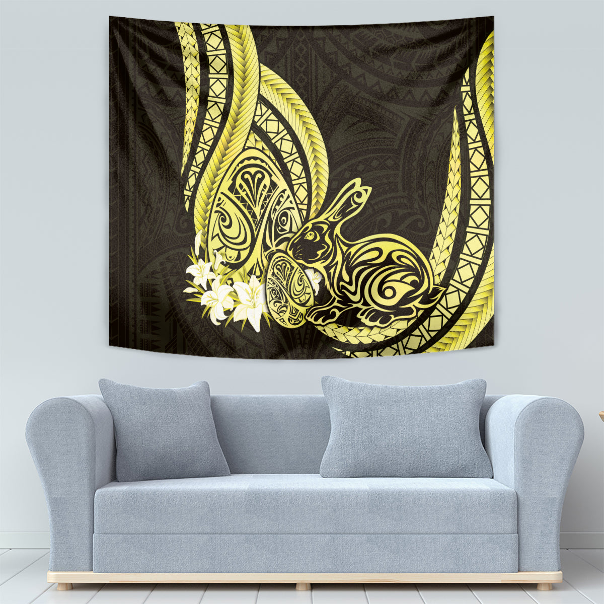 Yellow Polynesia Easter Day Tapestry Eggs With Bunny Polynesian Pattern LT14 - Polynesian Pride