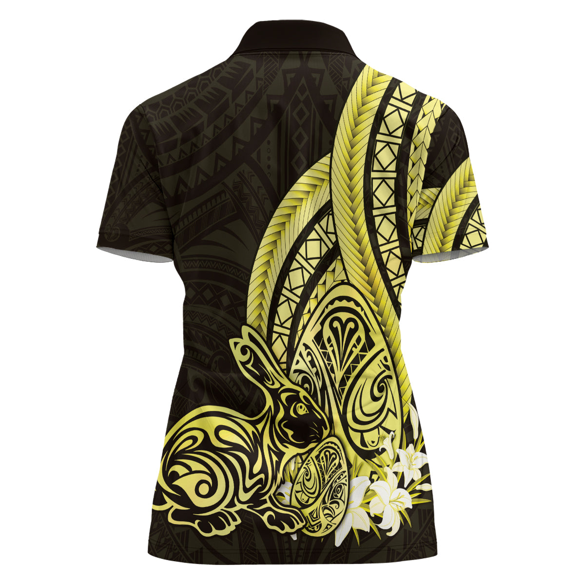 Yellow Polynesia Easter Day Women Polo Shirt Eggs With Bunny Polynesian Pattern LT14 - Polynesian Pride