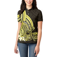 Yellow Polynesia Easter Day Women Polo Shirt Eggs With Bunny Polynesian Pattern LT14 - Polynesian Pride