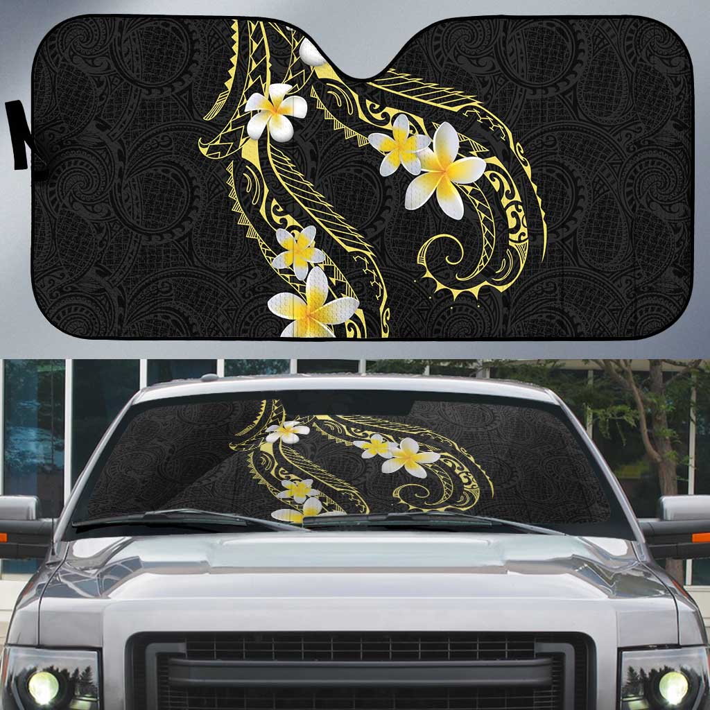 Polynesia Tattoo With Plumeria Auto Sun Shade Elegant Vibes LT14 Black - Polynesian Pride
