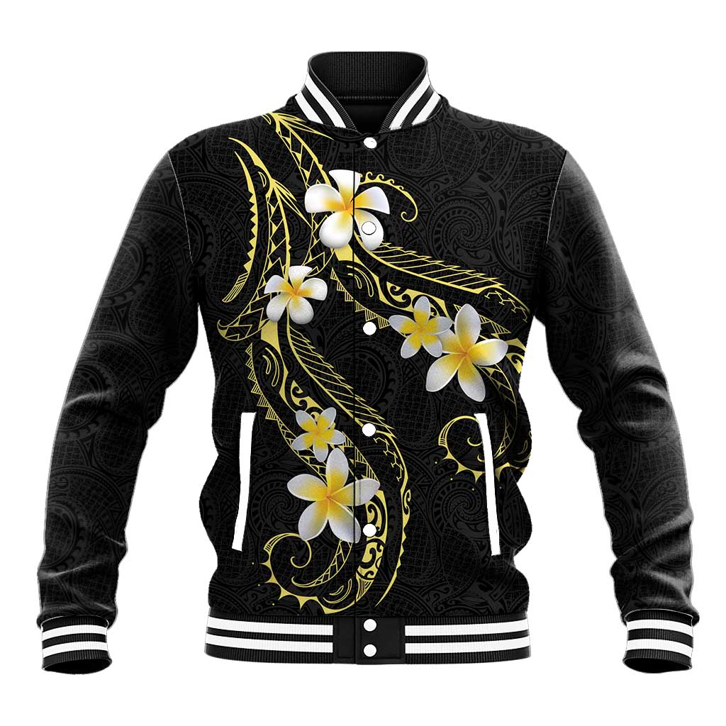 Polynesia Tattoo With Plumeria Baseball Jacket Elegant Vibes LT14 Unisex Black - Polynesian Pride