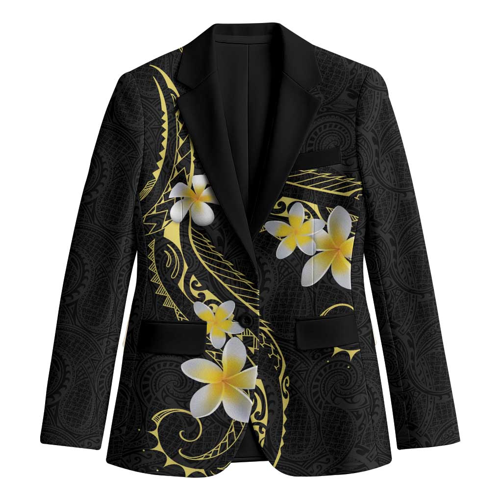 Polynesia Tattoo With Plumeria Blazer Elegant Vibes LT14 Unisex Black - Polynesian Pride