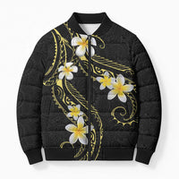 Polynesia Tattoo With Plumeria Bomber Puffer Jacket Elegant Vibes LT14 Unisex Black - Polynesian Pride