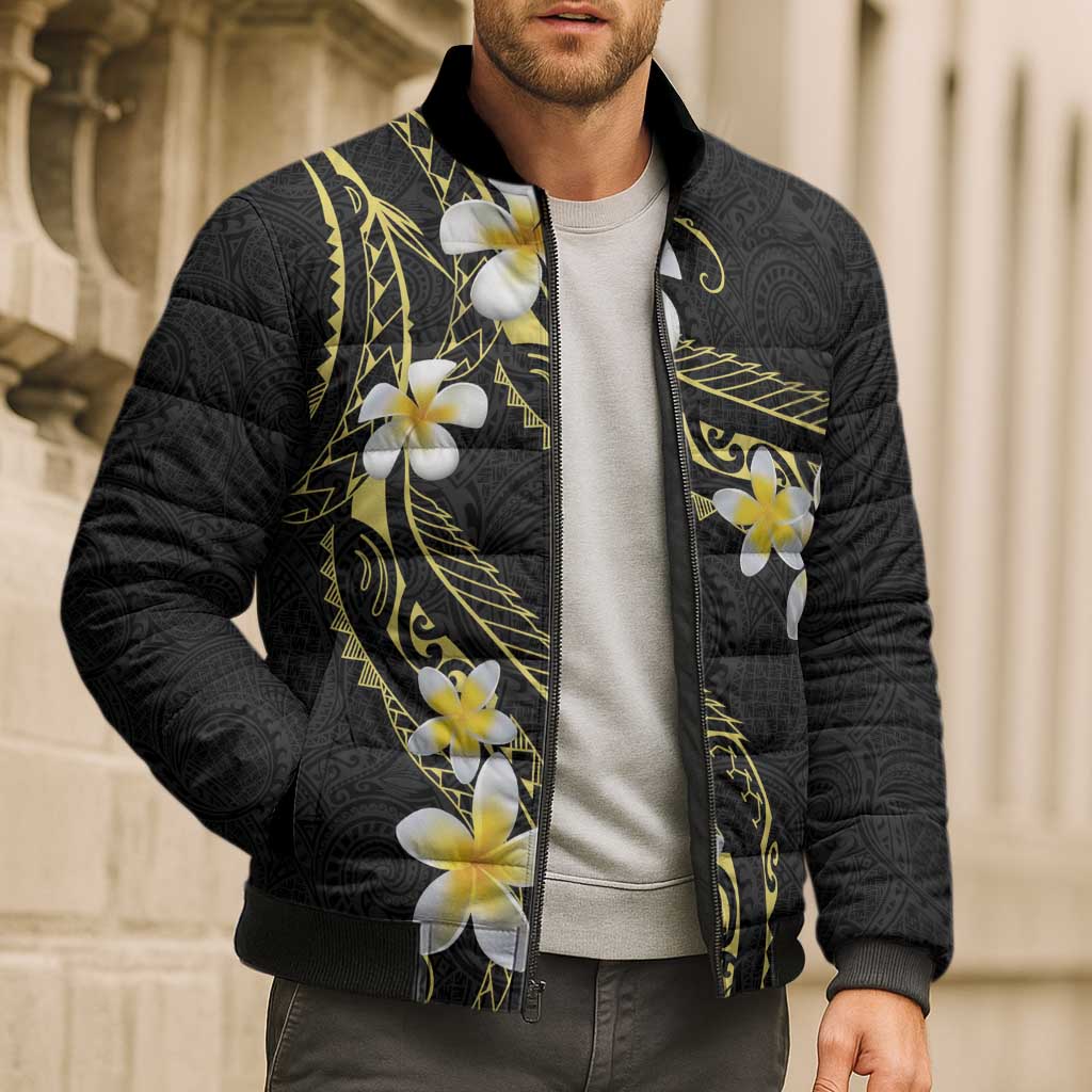 Polynesia Tattoo With Plumeria Bomber Puffer Jacket Elegant Vibes LT14 - Polynesian Pride
