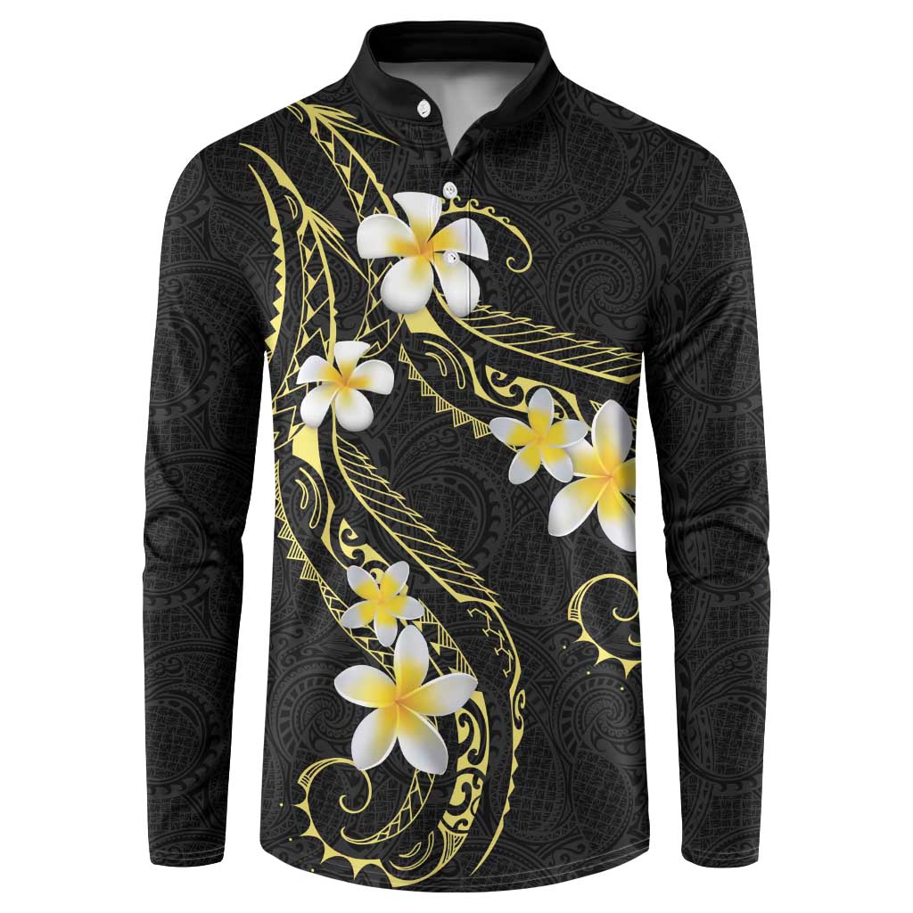 Polynesia Tattoo With Plumeria Button Sweatshirt Elegant Vibes LT14 Black - Polynesian Pride
