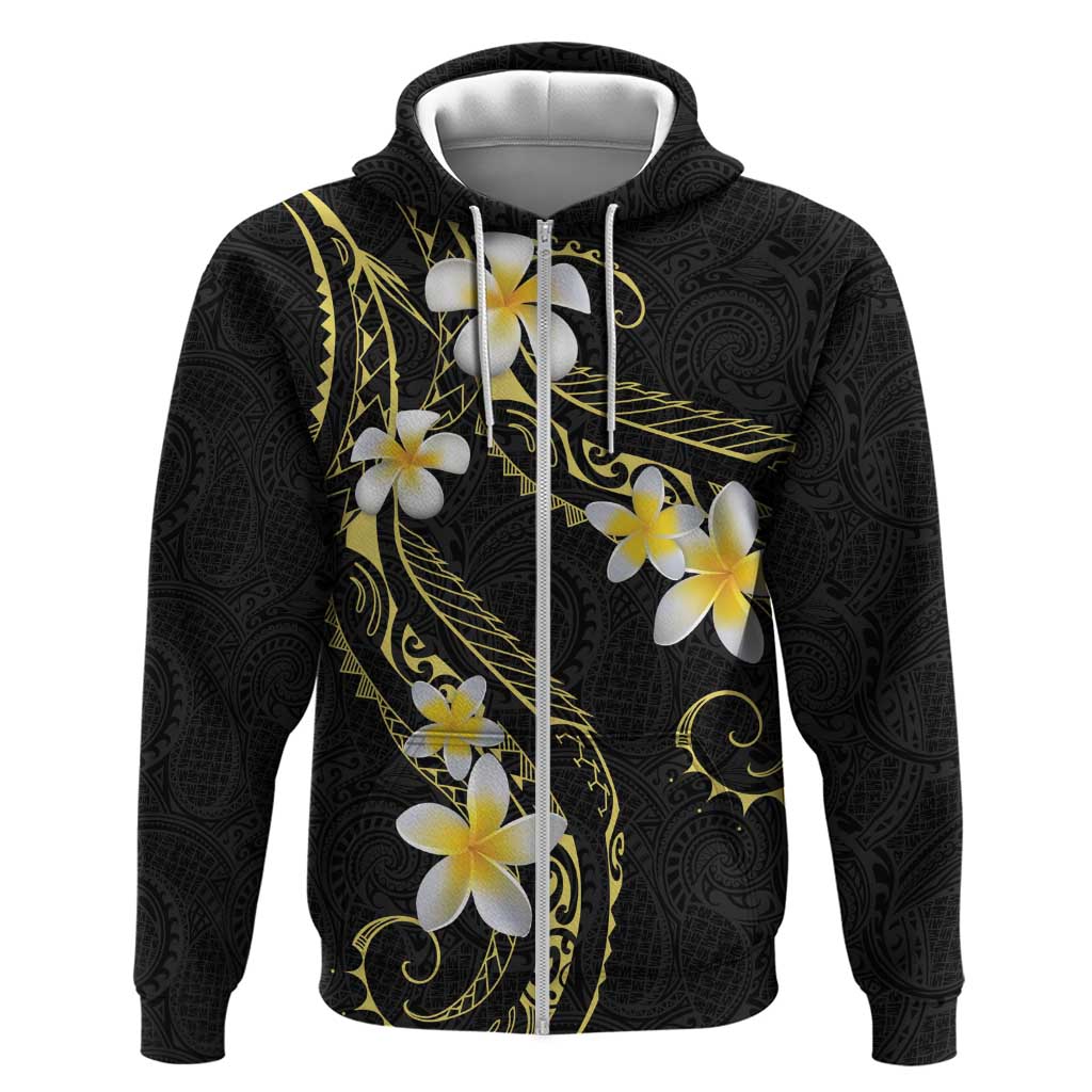 Polynesia Tattoo With Plumeria Hoodie Elegant Vibes LT14 Zip Hoodie Black - Polynesian Pride