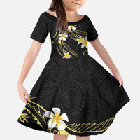 Polynesia Tattoo With Plumeria Kid Short Sleeve Dress Elegant Vibes LT14 KID Black - Polynesian Pride