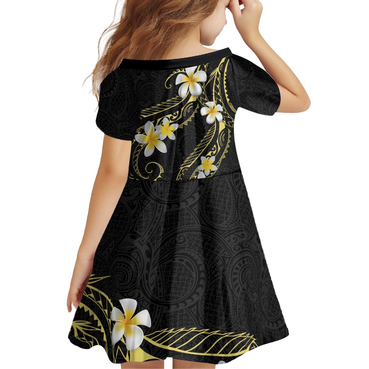 Polynesia Tattoo With Plumeria Kid Short Sleeve Dress Elegant Vibes LT14 - Polynesian Pride