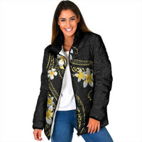 Polynesia Tattoo With Plumeria Padded Jacket Elegant Vibes LT14 Women Black - Polynesian Pride