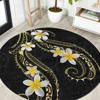 Polynesia Tattoo With Plumeria Round Carpet Elegant Vibes LT14 Black - Polynesian Pride