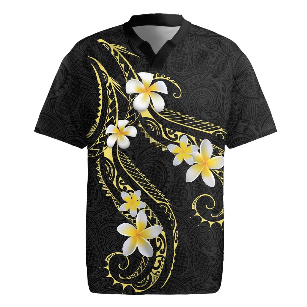 Polynesia Tattoo With Plumeria Rugby Jersey Elegant Vibes LT14 Black - Polynesian Pride