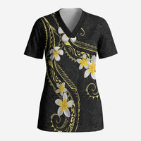Polynesia Tattoo With Plumeria Scrub Top Elegant Vibes LT14 Adult Black - Polynesian Pride