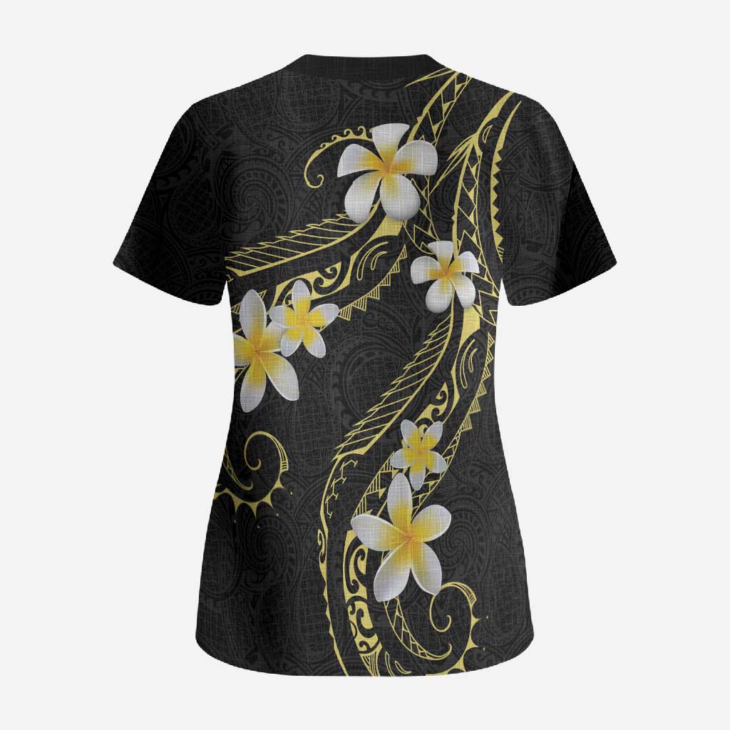 Polynesia Tattoo With Plumeria Scrub Top Elegant Vibes LT14 - Polynesian Pride