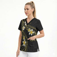 Polynesia Tattoo With Plumeria Scrub Top Elegant Vibes LT14 - Polynesian Pride