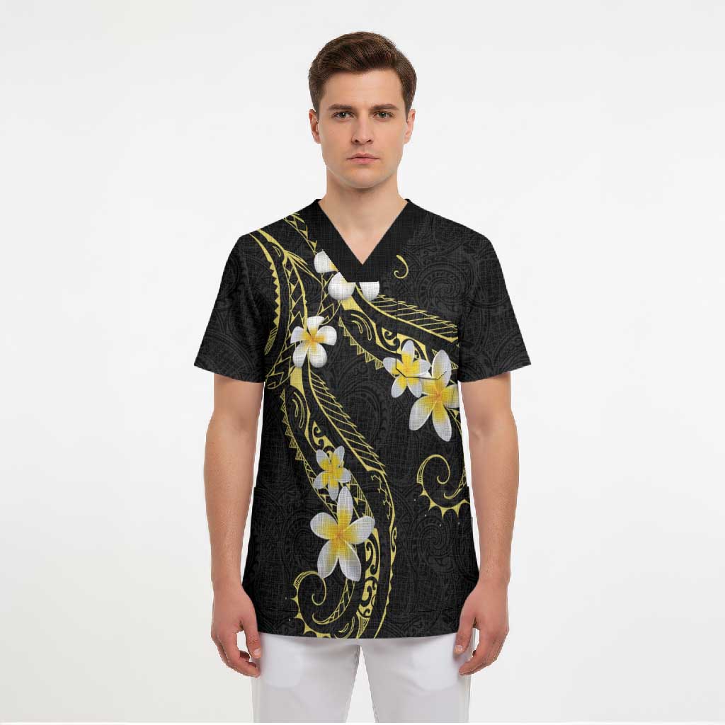 Polynesia Tattoo With Plumeria Scrub Top Elegant Vibes LT14 - Polynesian Pride