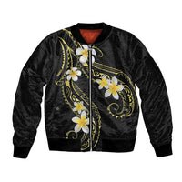 Polynesia Tattoo With Plumeria Sleeve Zip Bomber Jacket Elegant Vibes LT14 Unisex Black - Polynesian Pride