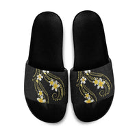 Polynesia Tattoo With Plumeria Slide Sandals Elegant Vibes LT14 Black - Polynesian Pride