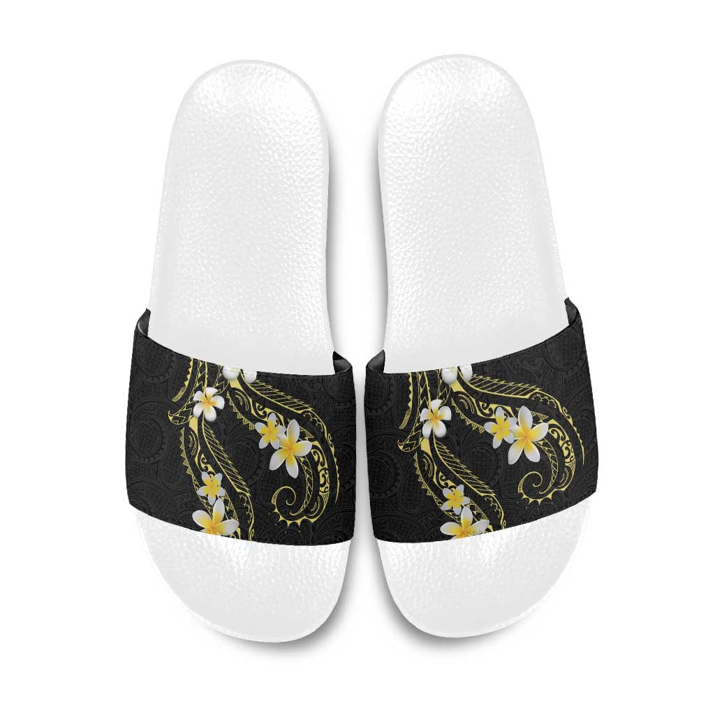 Polynesia Tattoo With Plumeria Slide Sandals Elegant Vibes LT14 Black - Polynesian Pride