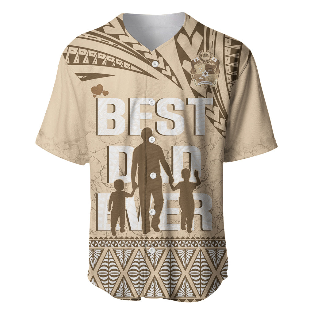Tonga Father's Day Baseball Jersey Best Dad Ever Tongan Ngatu Pattern - Beige LT14 Beige - Polynesian Pride