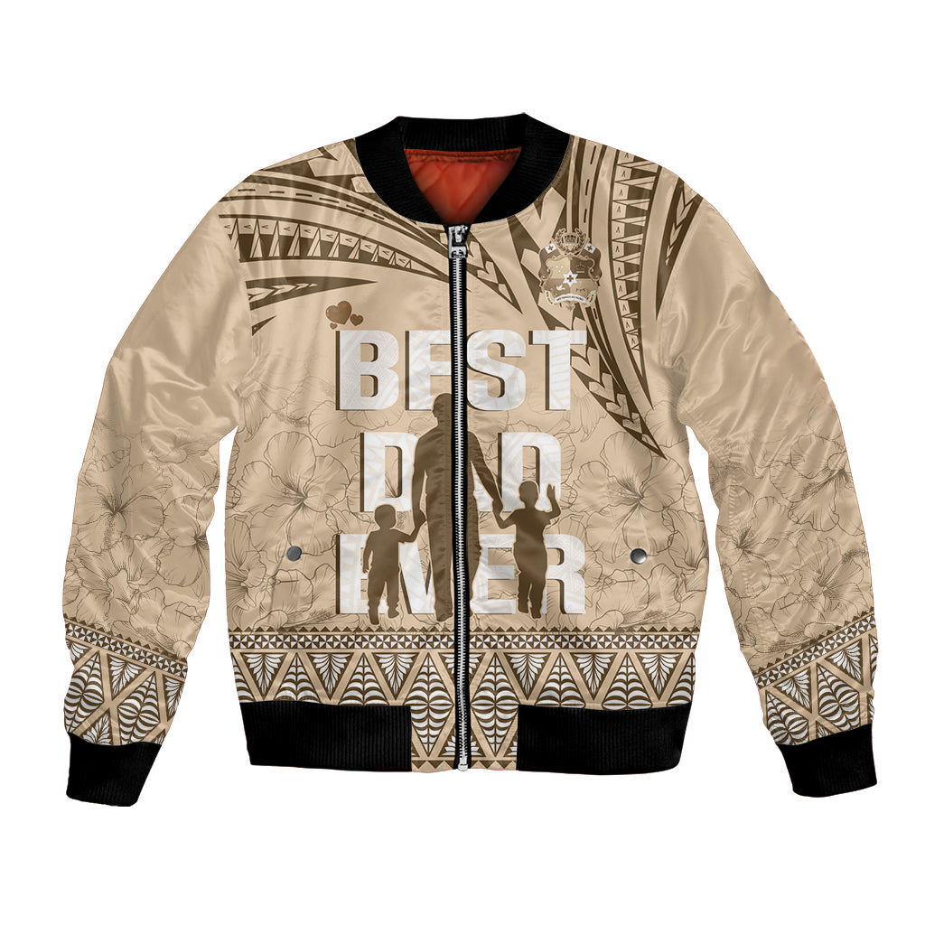 Tonga Father's Day Bomber Jacket Best Dad Ever Tongan Ngatu Pattern - Beige LT14 Unisex Beige - Polynesian Pride