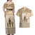 Tonga Father's Day Couples Matching Off Shoulder Maxi Dress and Hawaiian Shirt Best Dad Ever Tongan Ngatu Pattern - Beige