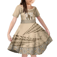 Tonga Father's Day Kid Short Sleeve Dress Best Dad Ever Tongan Ngatu Pattern - Beige LT14 KID Beige - Polynesian Pride
