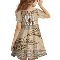 Tonga Father's Day Kid Short Sleeve Dress Best Dad Ever Tongan Ngatu Pattern - Beige LT14 - Polynesian Pride