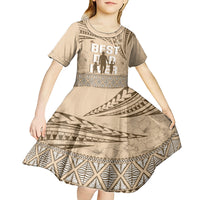 Tonga Father's Day Kid Short Sleeve Dress Best Dad Ever Tongan Ngatu Pattern - Beige LT14 - Polynesian Pride