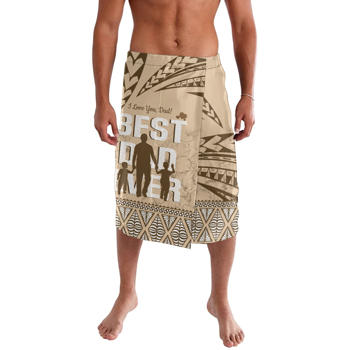 Tonga Father's Day Lavalava Best Dad Ever Tongan Ngatu Pattern - Beige LT14 Beige - Polynesian Pride