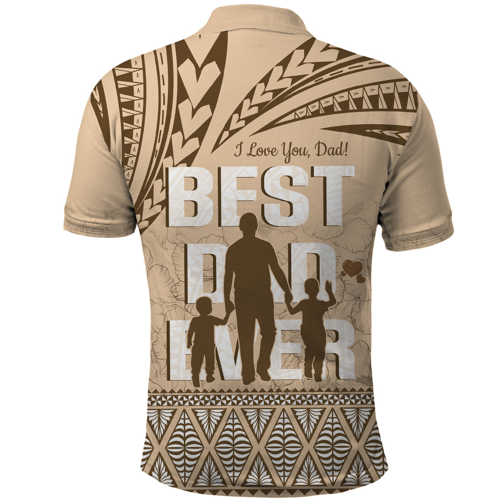Tonga Father's Day Polo Shirt Best Dad Ever Tongan Ngatu Pattern - Beige LT14 - Polynesian Pride