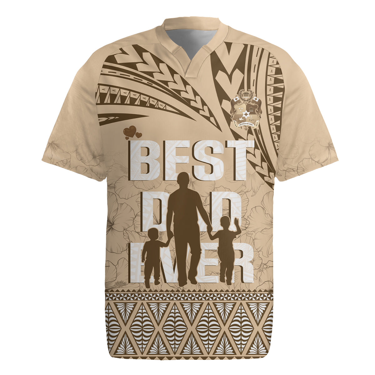 Tonga Father's Day Rugby Jersey Best Dad Ever Tongan Ngatu Pattern - Beige LT14 Beige - Polynesian Pride