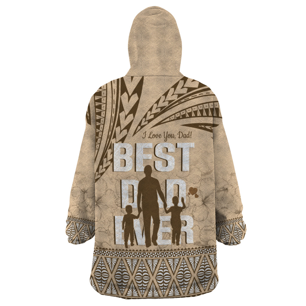 Tonga Father's Day Wearable Blanket Hoodie Best Dad Ever Tongan Ngatu Pattern - Beige LT14 - Polynesian Pride