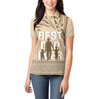 Tonga Father's Day Women Polo Shirt Best Dad Ever Tongan Ngatu Pattern - Beige LT14 - Polynesian Pride