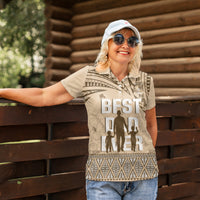 Tonga Father's Day Women Polo Shirt Best Dad Ever Tongan Ngatu Pattern - Beige LT14 - Polynesian Pride