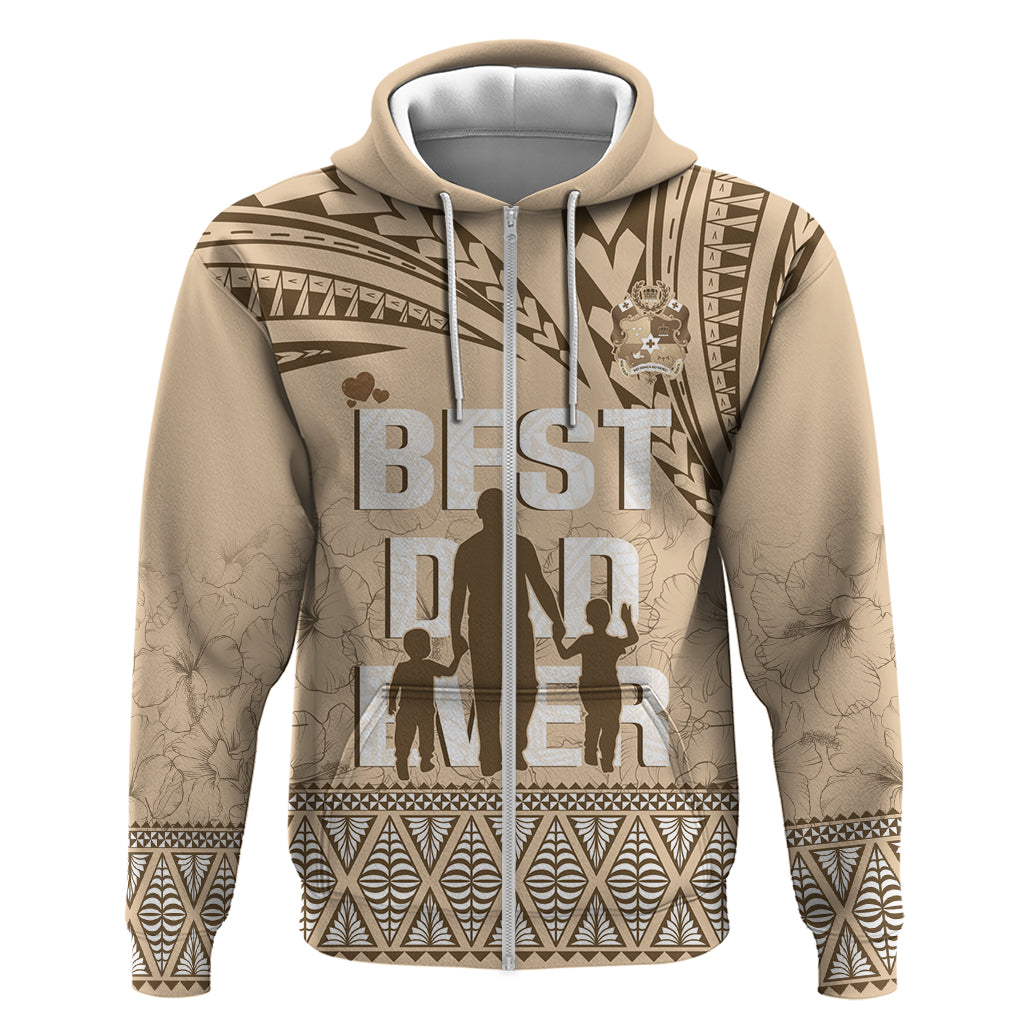 Tonga Father's Day Zip Hoodie Best Dad Ever Tongan Ngatu Pattern - Beige LT14 Zip Hoodie Beige - Polynesian Pride