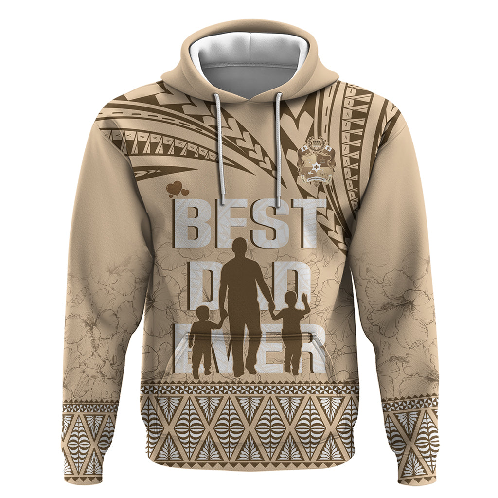 Tonga Father's Day Zip Hoodie Best Dad Ever Tongan Ngatu Pattern - Beige LT14 Pullover Hoodie Beige - Polynesian Pride