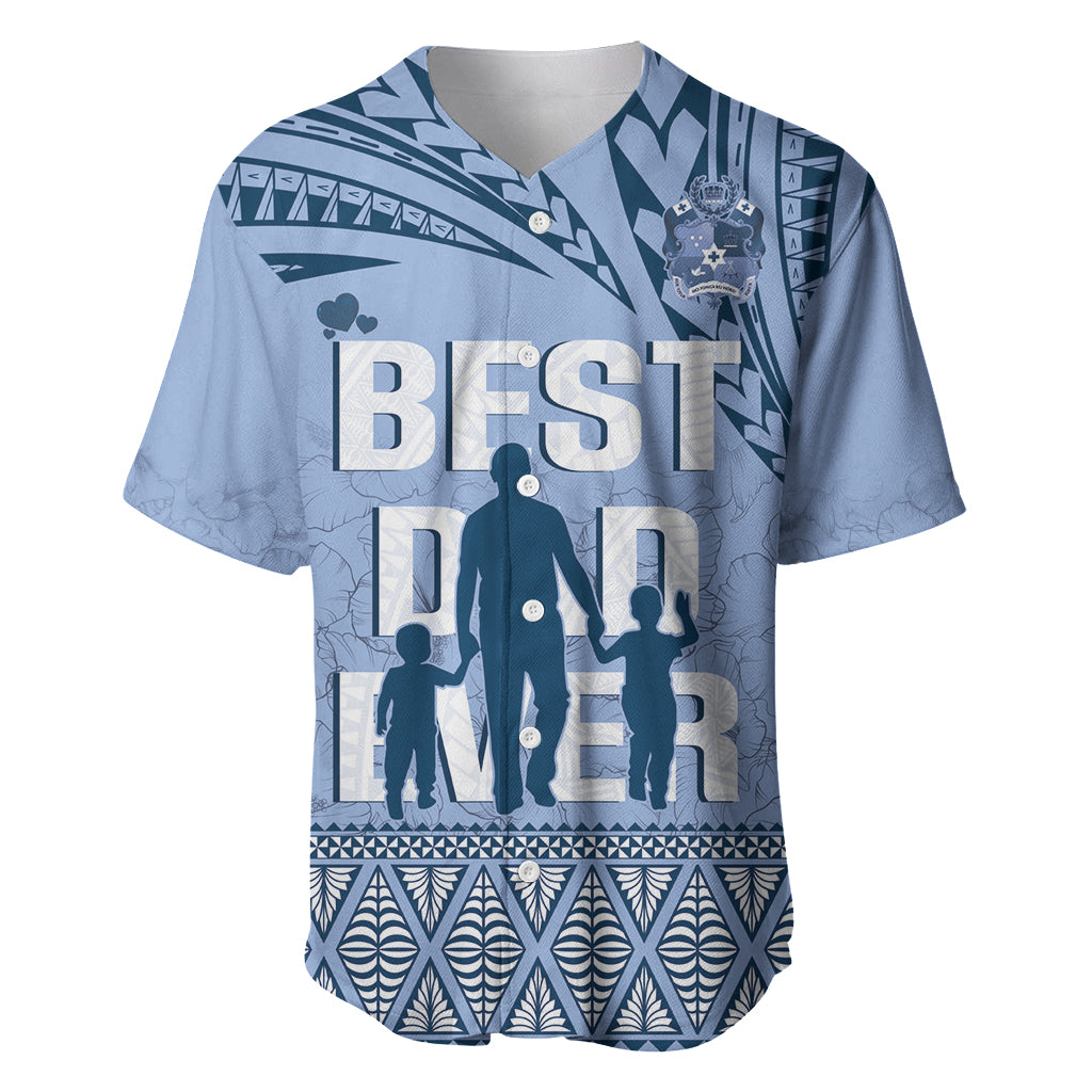 Tonga Father's Day Baseball Jersey Best Dad Ever Tongan Ngatu Pattern - Blue LT14 Blue - Polynesian Pride