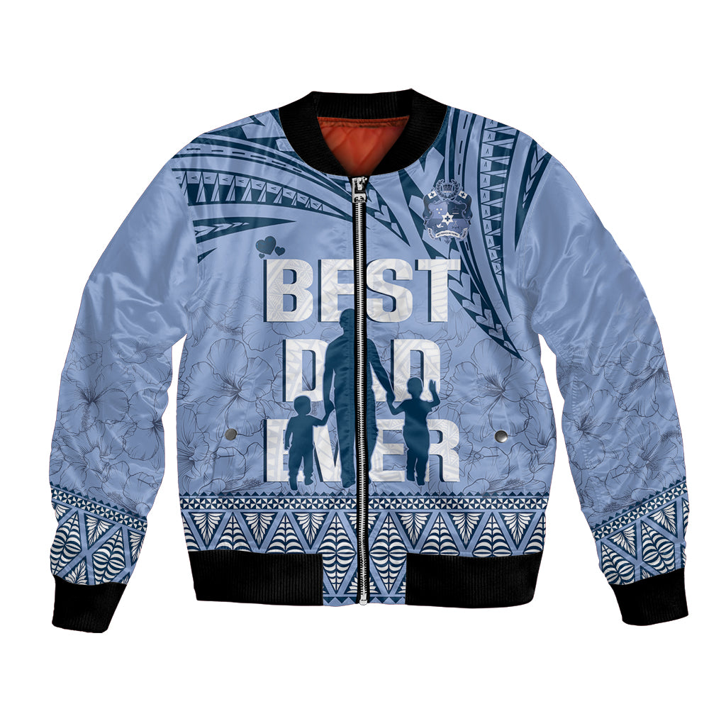 Tonga Father's Day Bomber Jacket Best Dad Ever Tongan Ngatu Pattern - Blue LT14 Unisex Blue - Polynesian Pride