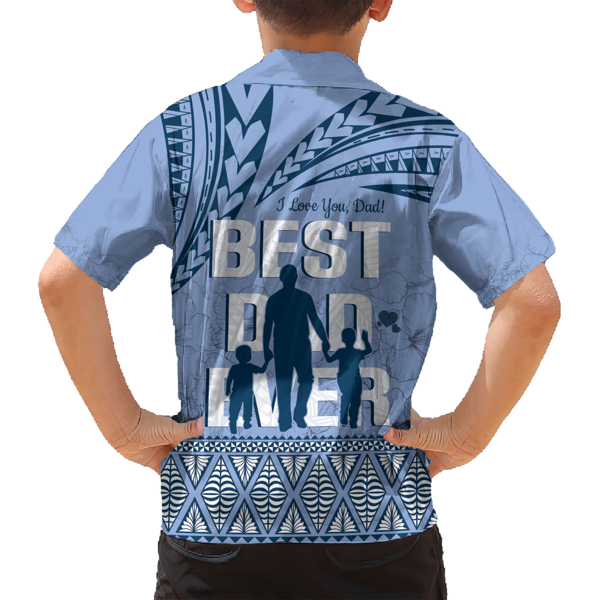 Tonga Father's Day Kid Hawaiian Shirt Best Dad Ever Tongan Ngatu Pattern - Blue LT14 - Polynesian Pride