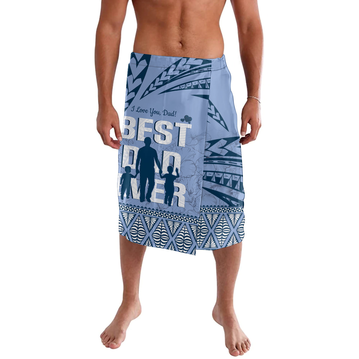 Tonga Father's Day Lavalava Best Dad Ever Tongan Ngatu Pattern - Blue LT14 Blue - Polynesian Pride