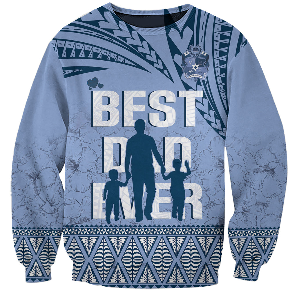 Tonga Father's Day Sweatshirt Best Dad Ever Tongan Ngatu Pattern - Blue LT14 Unisex Blue - Polynesian Pride